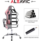 Silla de juegos de cuero PU estilo de carreras – Altura ajustable, un solo asiento (naranja / gris / rosa / azul / negro / transparente / morado)