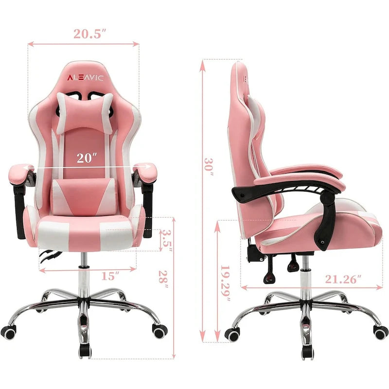 Silla de juegos de cuero PU estilo de carreras – Altura ajustable, un solo asiento (naranja / gris / rosa / azul / negro / transparente / morado)