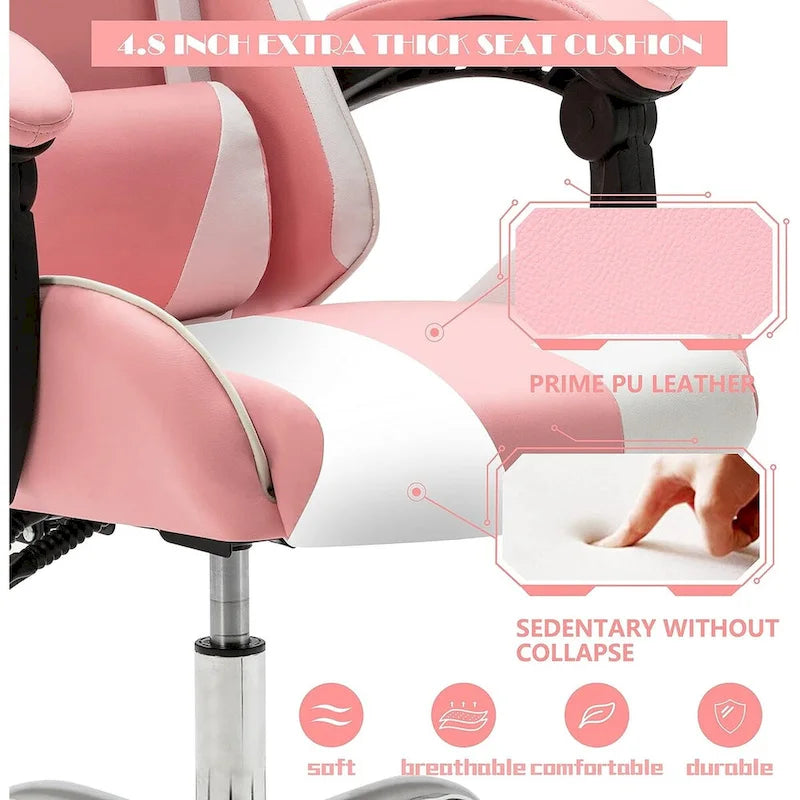 Silla de juegos de cuero PU estilo de carreras – Altura ajustable, un solo asiento (naranja / gris / rosa / azul / negro / transparente / morado)