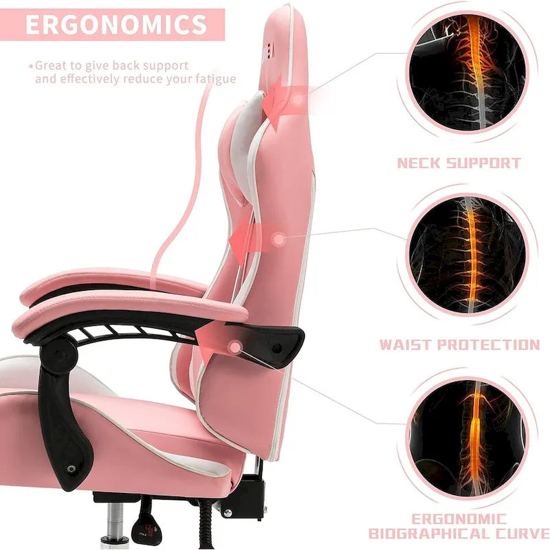 Silla de juegos de cuero PU estilo de carreras – Altura ajustable, un solo asiento (naranja / gris / rosa / azul / negro / transparente / morado)