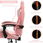 Silla de juegos de cuero PU estilo de carreras – Altura ajustable, un solo asiento (naranja / gris / rosa / azul / negro / transparente / morado)