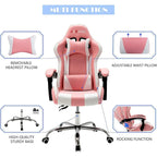 Silla de juegos de cuero PU estilo de carreras – Altura ajustable, un solo asiento (naranja / gris / rosa / azul / negro / transparente / morado)