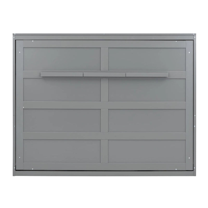 Cama Murphy de pared blanca/gris, estilo gabinete plegable, tamaño matrimonial/queen, capacidad para 1 persona