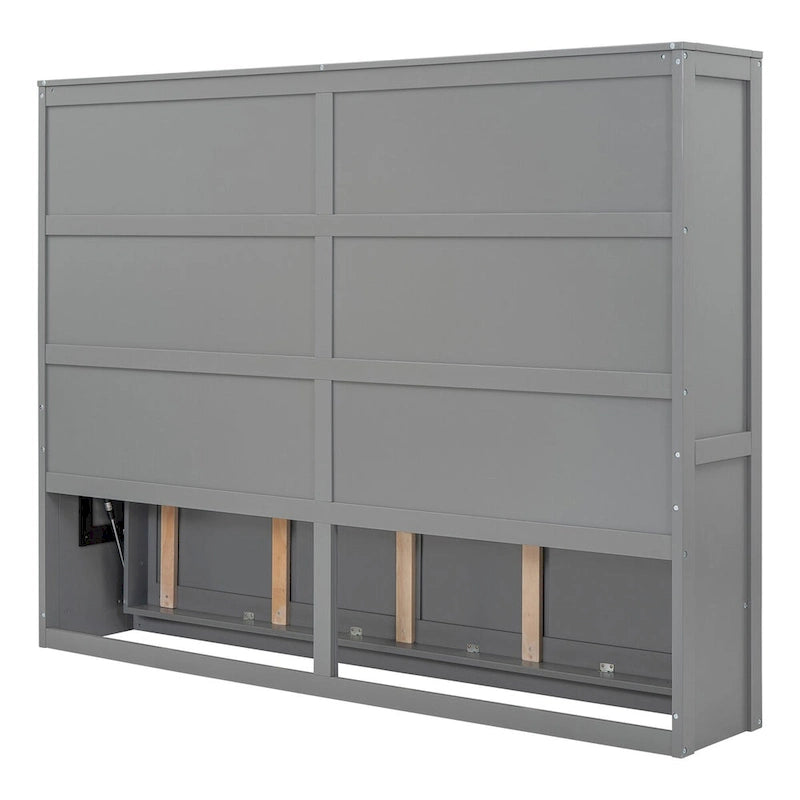 Cama Murphy de pared blanca/gris, estilo gabinete plegable, tamaño matrimonial/queen, capacidad para 1 persona
