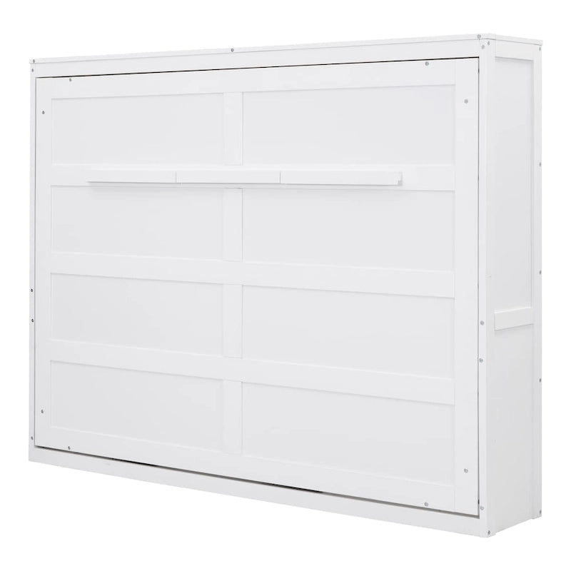 Cama Murphy de pared blanca/gris, estilo gabinete plegable, tamaño matrimonial/queen, capacidad para 1 persona
