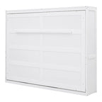 Cama Murphy de pared blanca/gris, estilo gabinete plegable, tamaño matrimonial/queen, capacidad para 1 persona
