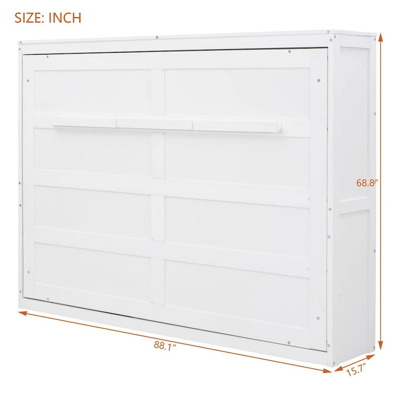 Cama Murphy de pared blanca/gris, estilo gabinete plegable, tamaño matrimonial/queen, capacidad para 1 persona