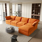 Sofá seccional en L de terciopelo naranja/rojo/verde/azul con otomana, 4 plazas
