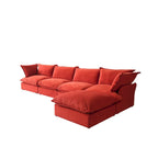 Sofá seccional en L de terciopelo naranja/rojo/verde/azul con otomana, 4 plazas
