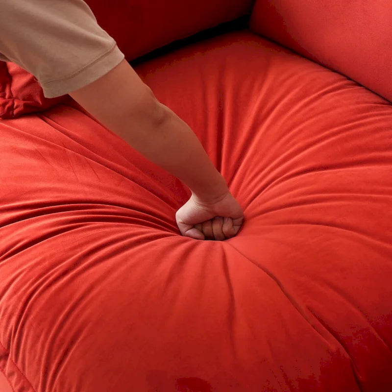 Sofá seccional en L de terciopelo naranja/rojo/verde/azul con otomana, 4 plazas