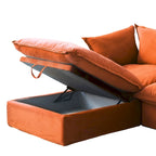 Sofá seccional en L de terciopelo naranja/rojo/verde/azul con otomana, 4 plazas