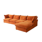 Sofá seccional en L de terciopelo naranja/rojo/verde/azul con otomana, 4 plazas