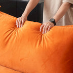 Sofá seccional en L de terciopelo naranja/rojo/verde/azul con otomana, 4 plazas