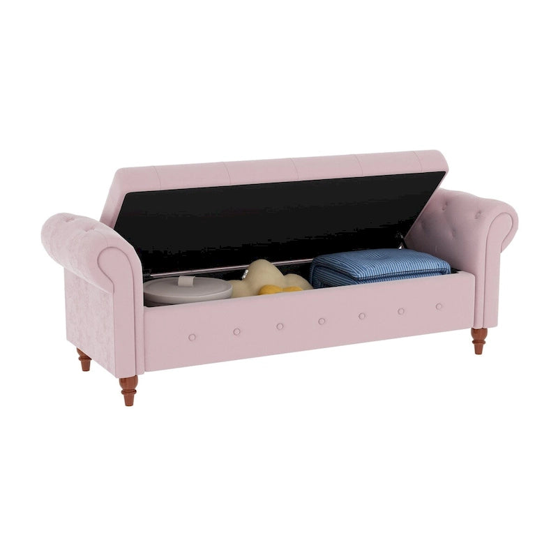 Gris Oscuro / Azul Marino / Rosa / Amarillo / Beige / Blanco Crema / Verde Oscuro – Banco otomano de almacenamiento con mechones, asientos para 1-2