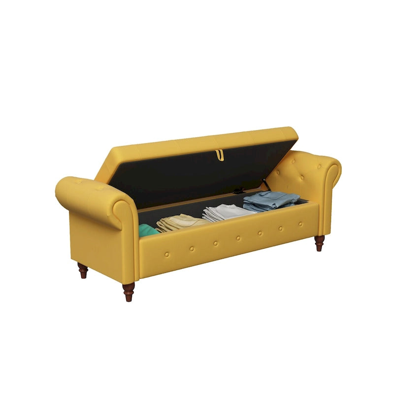 Gris Oscuro / Azul Marino / Rosa / Amarillo / Beige / Blanco Crema / Verde Oscuro – Banco otomano de almacenamiento con mechones, asientos para 1-2