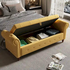 Gris Oscuro / Azul Marino / Rosa / Amarillo / Beige / Blanco Crema / Verde Oscuro – Banco otomano de almacenamiento con mechones, asientos para 1-2