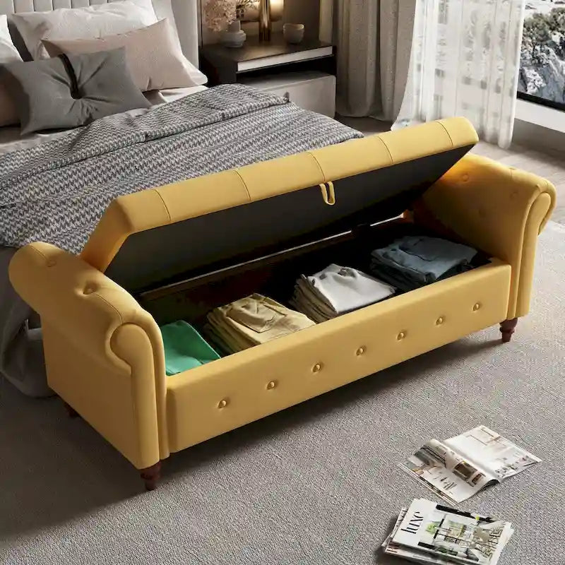 Gris Oscuro / Azul Marino / Rosa / Amarillo / Beige / Blanco Crema / Verde Oscuro – Banco otomano de almacenamiento con mechones, asientos para 1-2