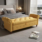 Gris Oscuro / Azul Marino / Rosa / Amarillo / Beige / Blanco Crema / Verde Oscuro – Banco otomano de almacenamiento con mechones, asientos para 1-2