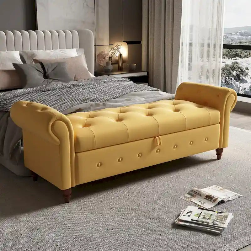 Gris Oscuro / Azul Marino / Rosa / Amarillo / Beige / Blanco Crema / Verde Oscuro – Banco otomano de almacenamiento con mechones, asientos para 1-2