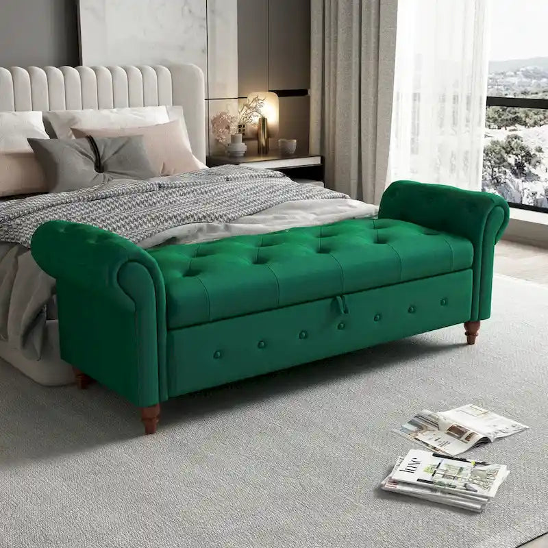 Gris Oscuro / Azul Marino / Rosa / Amarillo / Beige / Blanco Crema / Verde Oscuro – Banco otomano de almacenamiento con mechones, asientos para 1-2