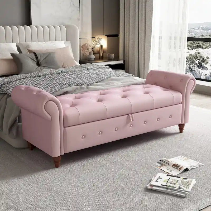 Gris Oscuro / Azul Marino / Rosa / Amarillo / Beige / Blanco Crema / Verde Oscuro – Banco otomano de almacenamiento con mechones, asientos para 1-2
