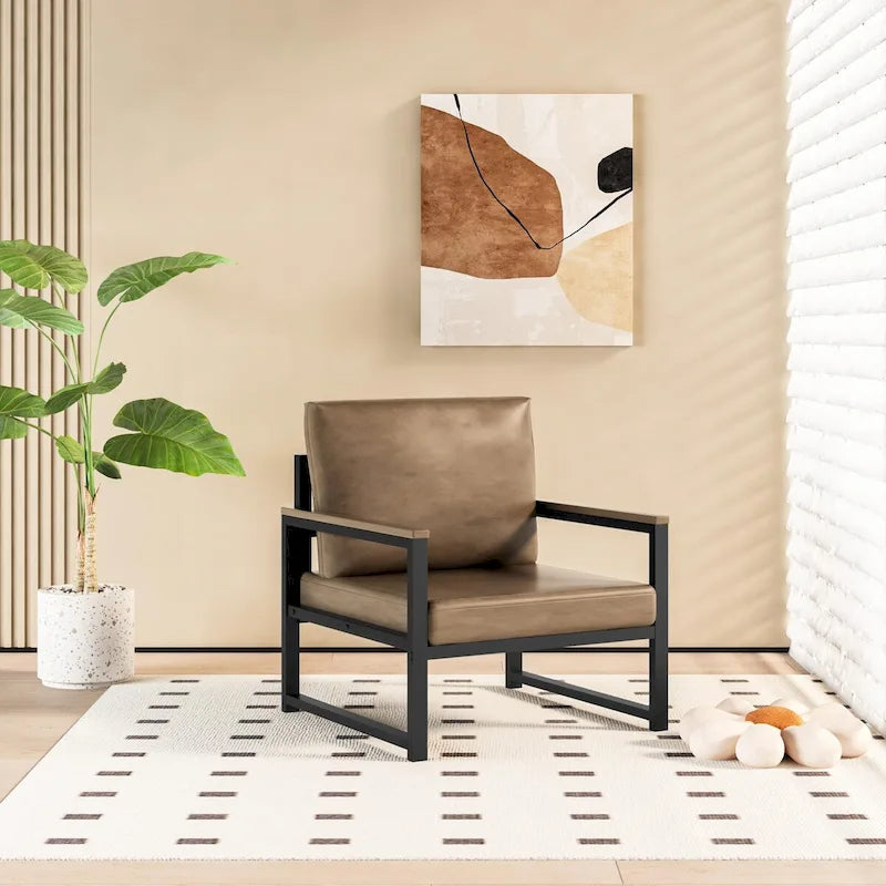 Sillón individual marrón/blanco, sofá individual moderno de piel sintética para 1 persona