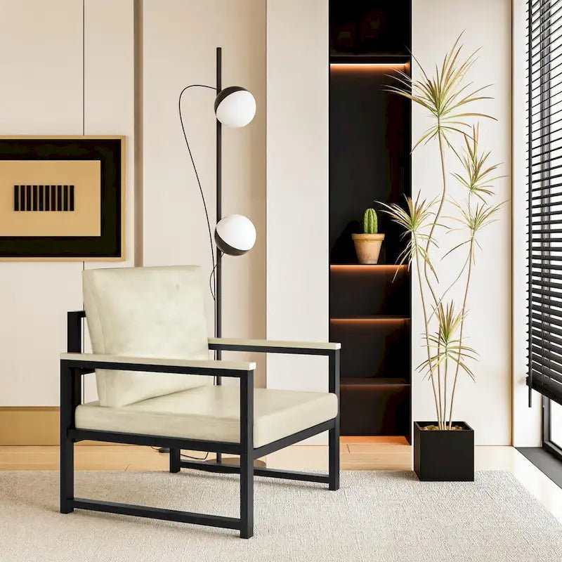 Sillón individual marrón/blanco, sofá individual moderno de piel sintética para 1 persona