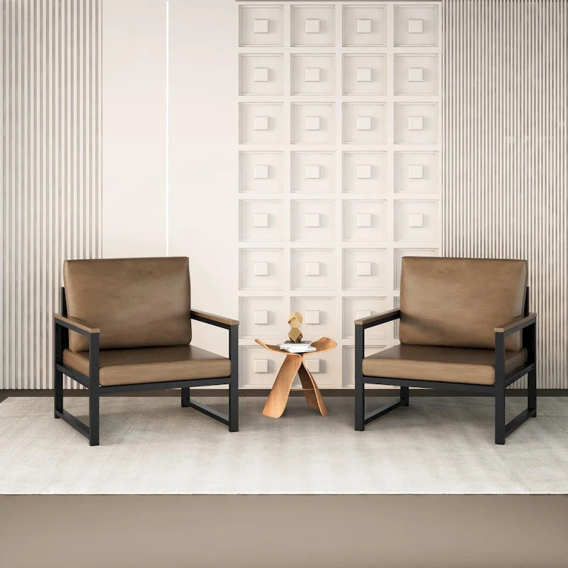 Sillón individual marrón/blanco, sofá individual moderno de piel sintética para 1 persona