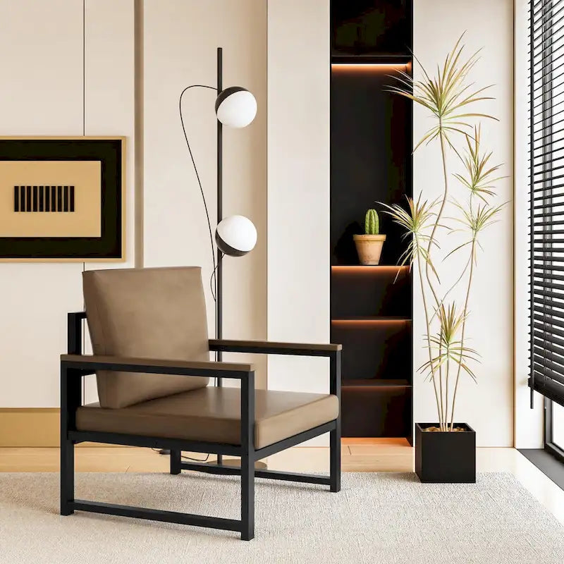 Sillón individual marrón/blanco, sofá individual moderno de piel sintética para 1 persona