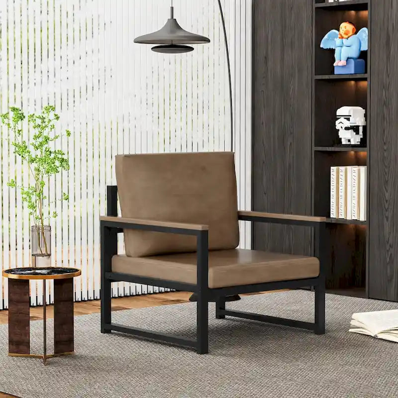 Sillón individual marrón/blanco, sofá individual moderno de piel sintética para 1 persona