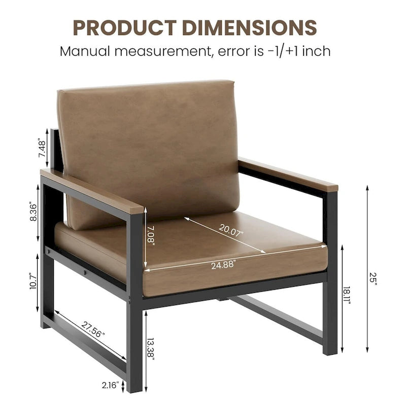 Sillón individual marrón/blanco, sofá individual moderno de piel sintética para 1 persona
