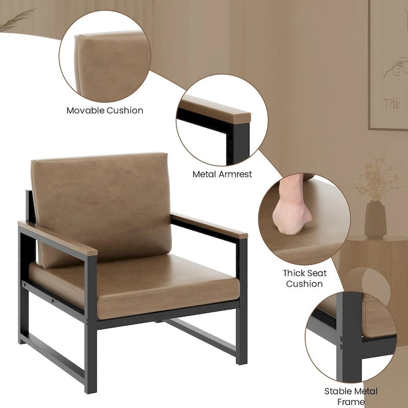 Sillón individual marrón/blanco, sofá individual moderno de piel sintética para 1 persona