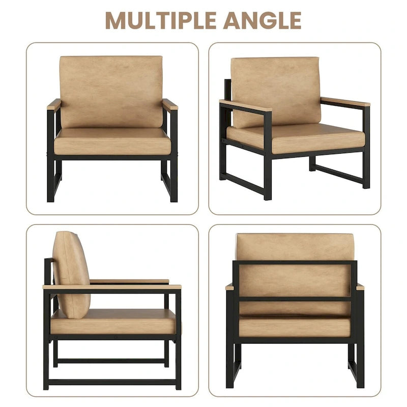 Sillón individual marrón/blanco, sofá individual moderno de piel sintética para 1 persona