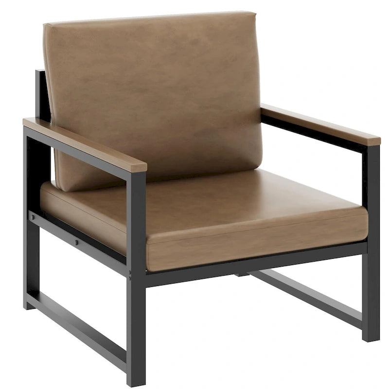 Sillón individual marrón/blanco, sofá individual moderno de piel sintética para 1 persona