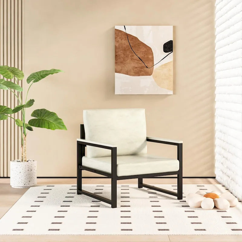 Sillón individual marrón/blanco, sofá individual moderno de piel sintética para 1 persona