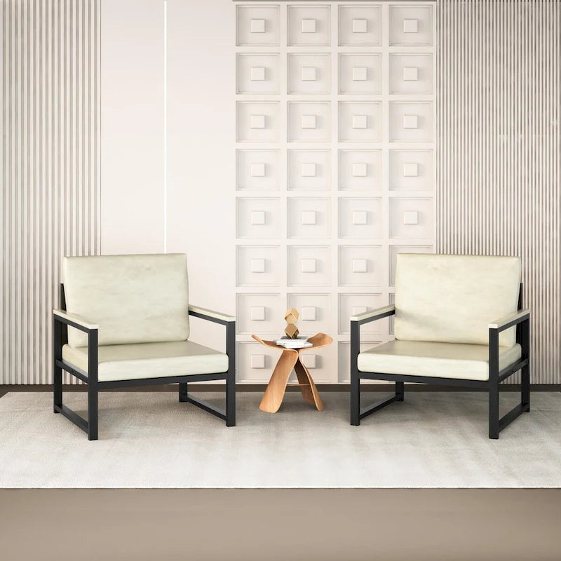 Sillón individual marrón/blanco, sofá individual moderno de piel sintética para 1 persona
