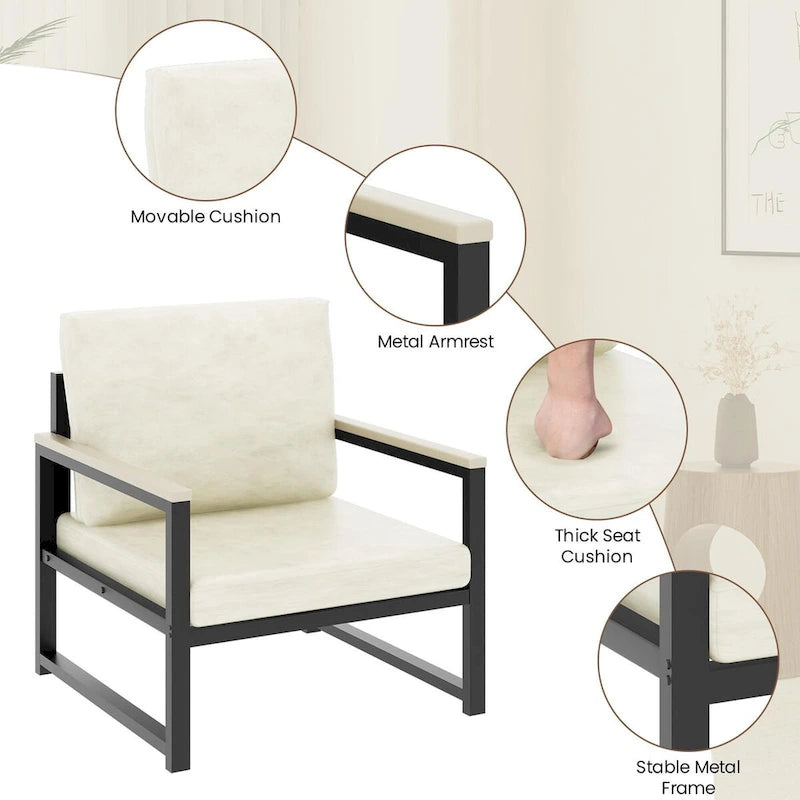 Sillón individual marrón/blanco, sofá individual moderno de piel sintética para 1 persona