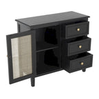 Armario de ratán negro con puerta, 3 cajones + 1 puerta, montaje para 1 persona